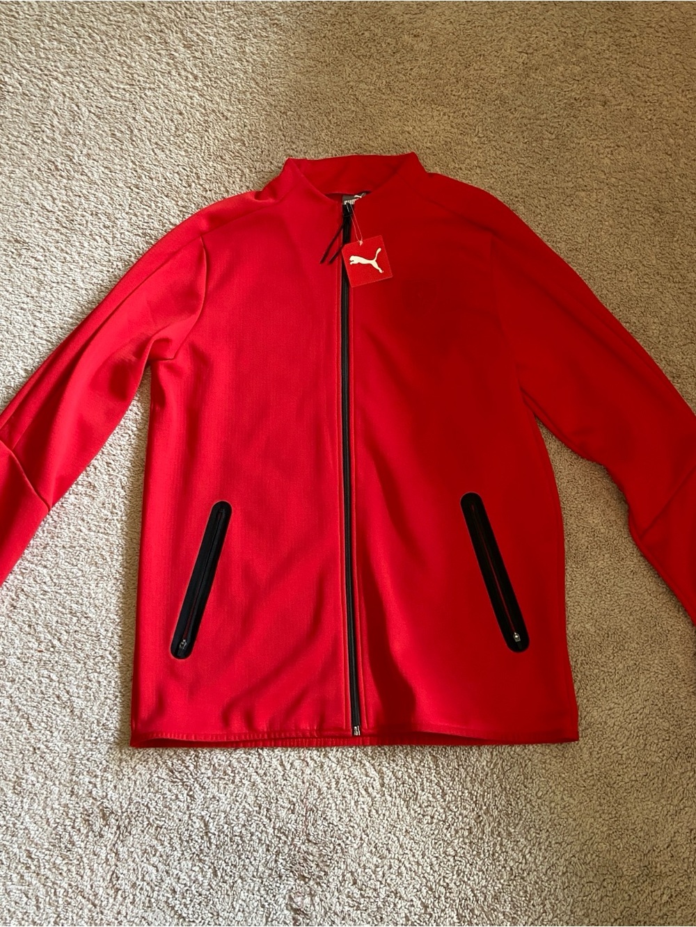 Puma x Ferrari Men's Bright Red Full-Zip Track Jacket with Black Trim